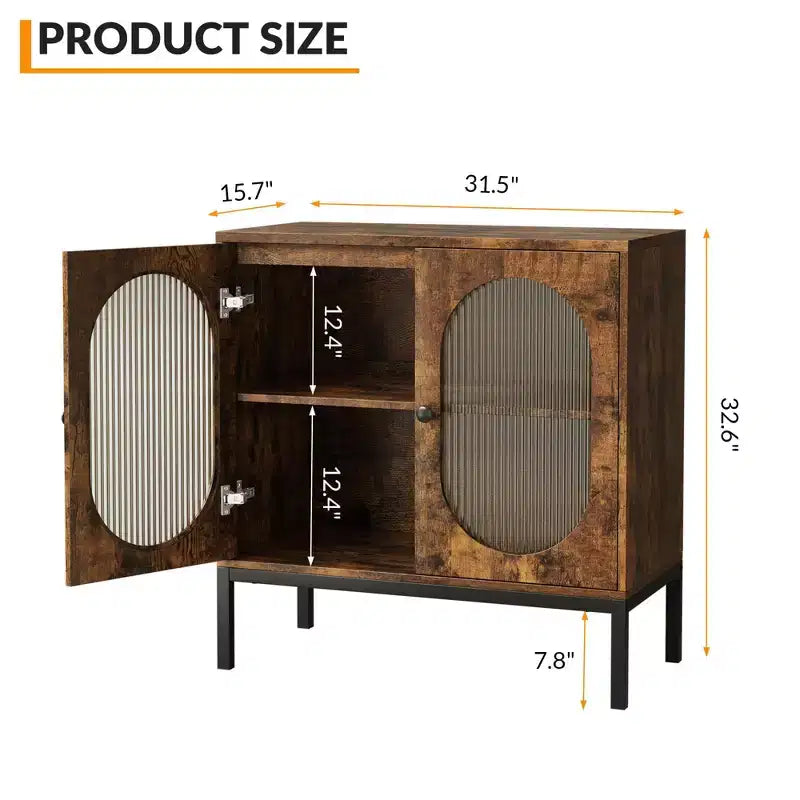 Madia Moderna in Rattan con Ante, Credenza Contenitore in Legno per Sala da Pranzo, Cucina con Piedini in Metallo