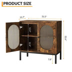 Madia Moderna in Rattan con Ante, Credenza Contenitore in Legno per Sala da Pranzo, Cucina con Piedini in Metallo