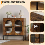 Madia Moderna in Rattan con Ante, Credenza Contenitore in Legno per Sala da Pranzo, Cucina con Piedini in Metallo