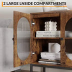 Madia Moderna in Rattan con Ante, Credenza Contenitore in Legno per Sala da Pranzo, Cucina con Piedini in Metallo