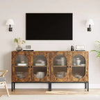 Madia Moderna in Rattan con Ante, Credenza Contenitore in Legno per Sala da Pranzo, Cucina con Piedini in Metallo