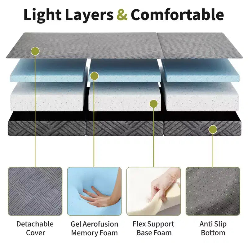Materasso pieghevole in memory foam con certificazione CertiPUR-US, multiuso e lavabile in lavatrice