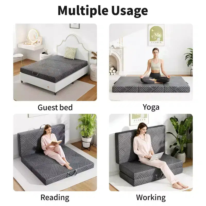 Materasso pieghevole in memory foam con certificazione CertiPUR-US, multiuso e lavabile in lavatrice