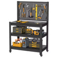 VIYET 18 Heavy-Duty Metal Storage Shelving with Pegboard - 3-Tier Adjustable Garage Rack & Industrial Utility Shelf for Kitchen, Pantry & Garden