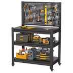 VIYET 18 Heavy-Duty Metal Storage Shelving with Pegboard - 3-Tier Adjustable Garage Rack & Industrial Utility Shelf for Kitchen, Pantry & Garden