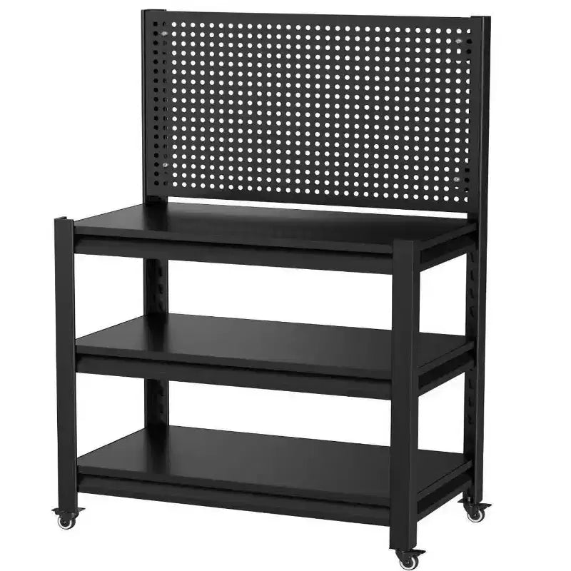 Scaffalatura in Metallo Resistente a 3 Ripiani con Pannello Forato, 18 kg - Scaffale Industriale Regolabile per Garage, Cucina, Dispensa e Giardino