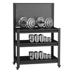 Scaffalatura in Metallo Resistente a 3 Ripiani con Pannello Forato, 18 kg - Scaffale Industriale Regolabile per Garage, Cucina, Dispensa e Giardino