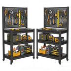 Scaffalatura in Metallo Resistente a 3 Ripiani con Pannello Forato, 18 kg - Scaffale Industriale Regolabile per Garage, Cucina, Dispensa e Giardino