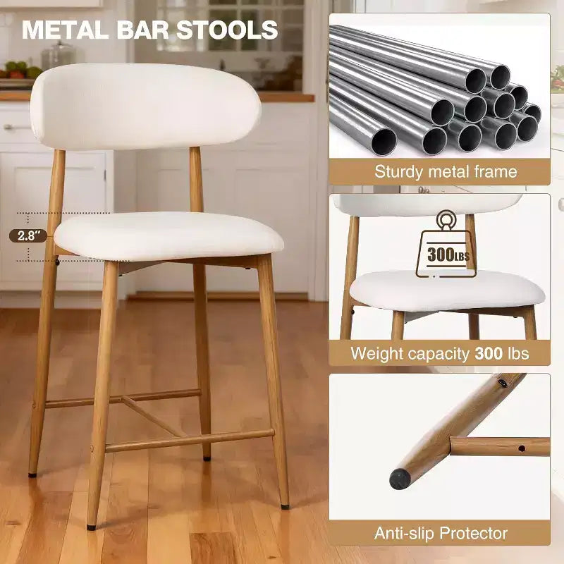 Sgabelli da bancone Tiphaine Mid-Century Modern imbottiti in metallo