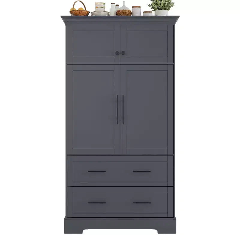 Dispensa da cucina a colonna con 2 cassetti, 2 vassoi estraibili, spazio per teglie da forno, stile rustico - Panipeachy