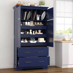72 Farmhouse Kitchen Pantry Cabinet, Freestanding Dining Storage Cabinet with Drawers, Pull-Out Trays, and Cake Pan Storage-Panipeachy