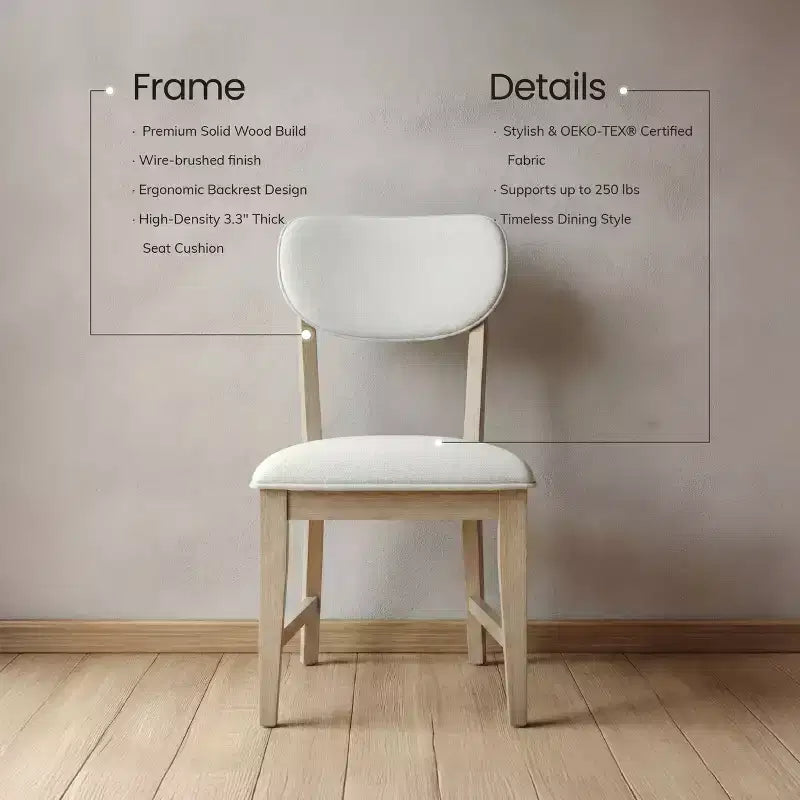 Sedie da pranzo in legno massello con schienale ergonomico e cuscino spesso 3,3", per sala da pranzo e soggiorno