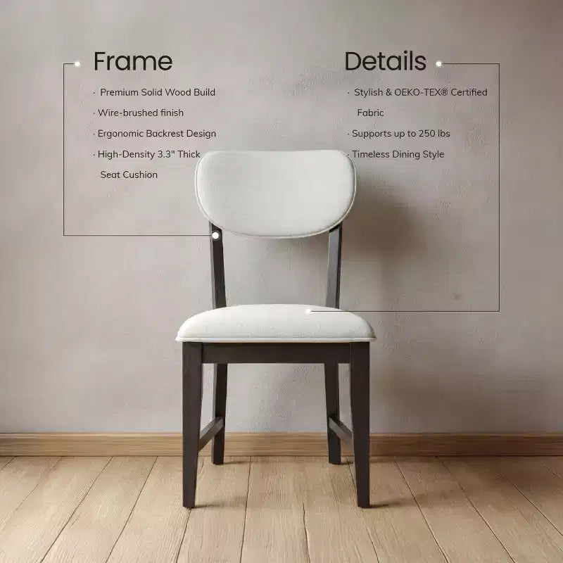 Sedie da pranzo in legno massello con schienale ergonomico e cuscino spesso 3,3", per sala da pranzo e soggiorno