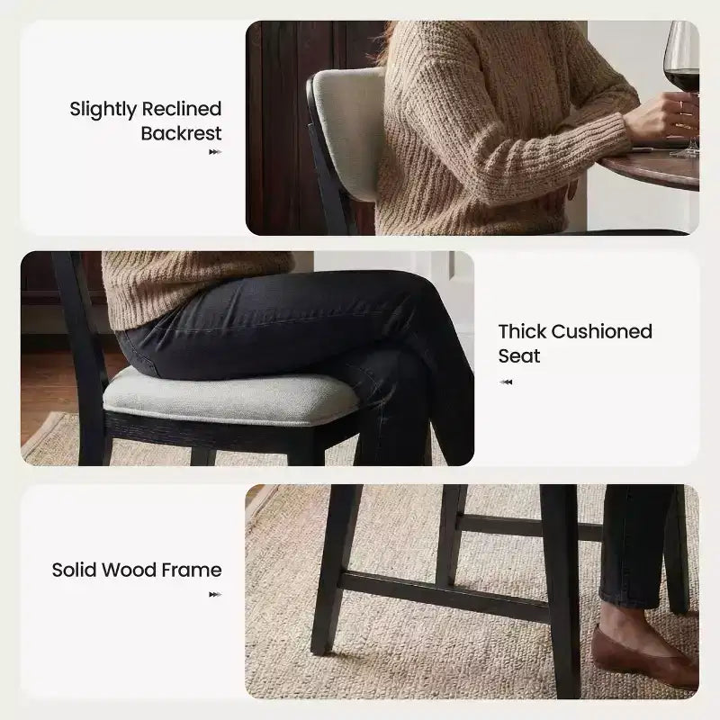 Sedie da pranzo in legno massello con schienale ergonomico e cuscino spesso 3,3", per sala da pranzo e soggiorno