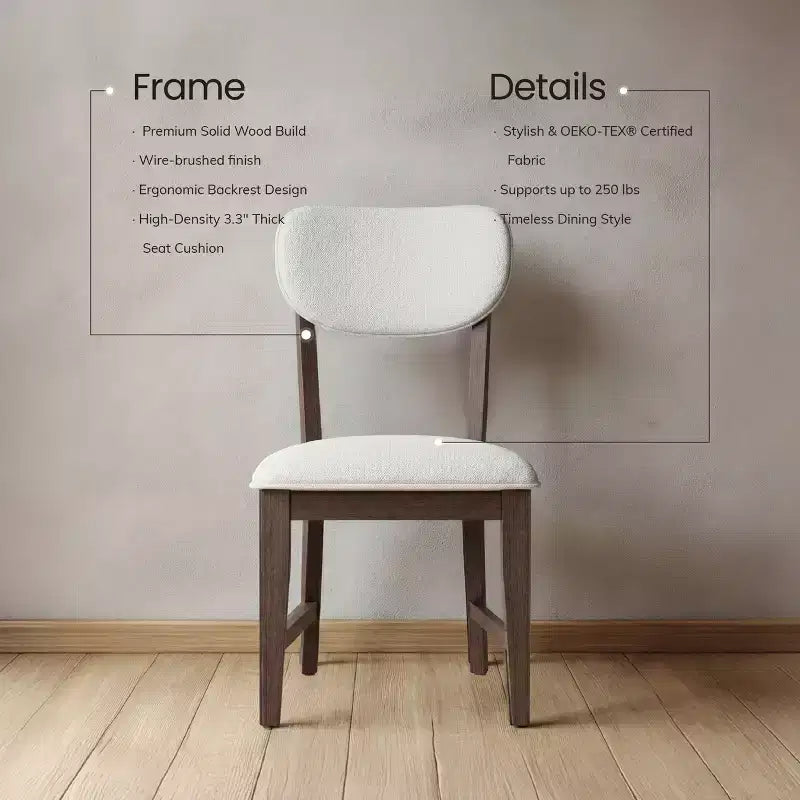Sedie da pranzo in legno massello con schienale ergonomico e cuscino spesso 3,3", per sala da pranzo e soggiorno