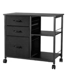 VIYET Mobile Metal File Cabinet,3 Fabric Drawers 2 Open Shelves, Wooden Accent, Wheels, Fits Letter/A4/Legal, Easy Assembly, Black