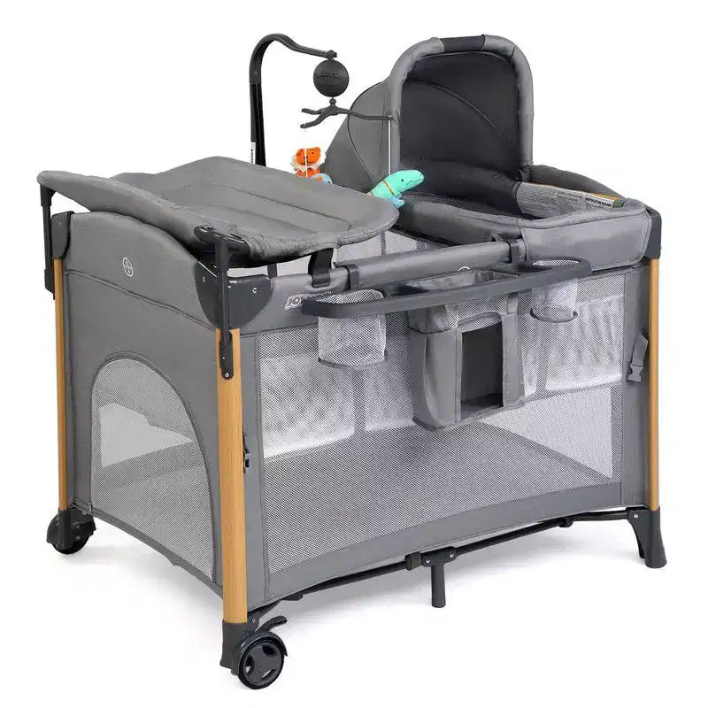 Karl Home 7 In 1 Bassinet Bedside Crib All In One Nursery Center in Gray With Changing Table