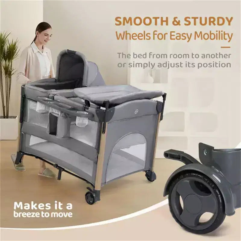Culla Co-Sleeping 7 in 1 per Neonato, Centro Asilo Nido Tutto in Uno, Colore Grigio, Con Fasciatoio