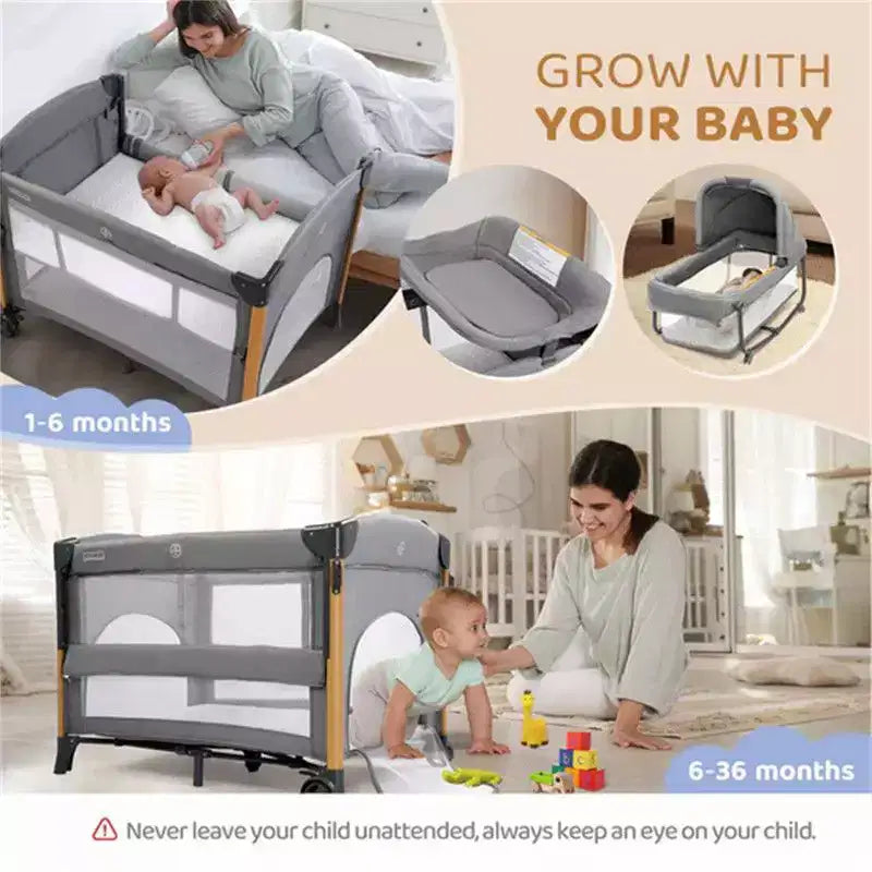 Culla Co-Sleeping 7 in 1 per Neonato, Centro Asilo Nido Tutto in Uno, Colore Grigio, Con Fasciatoio