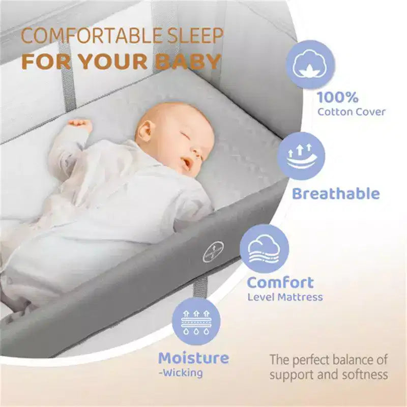 Culla Co-Sleeping 7 in 1 per Neonato, Centro Asilo Nido Tutto in Uno, Colore Grigio, Con Fasciatoio