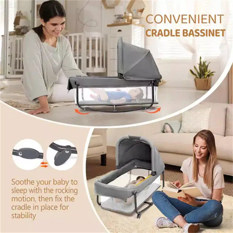 Culla Co-Sleeping 7 in 1 per Neonato, Centro Asilo Nido Tutto in Uno, Colore Grigio, Con Fasciatoio