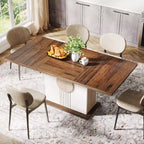 Lantine 55 Rectangular Dining Table for 4-6 People, Farmhouse Wood Dinner Table for Kitchen, Dining Room & Living Room, Oak Brown & White