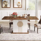 Tavolo da pranzo rettangolare 55 per 4-6 persone, tavolo da pranzo in legno stile rustico per cucina, sala da pranzo e soggiorno, rovere marrone e bianco