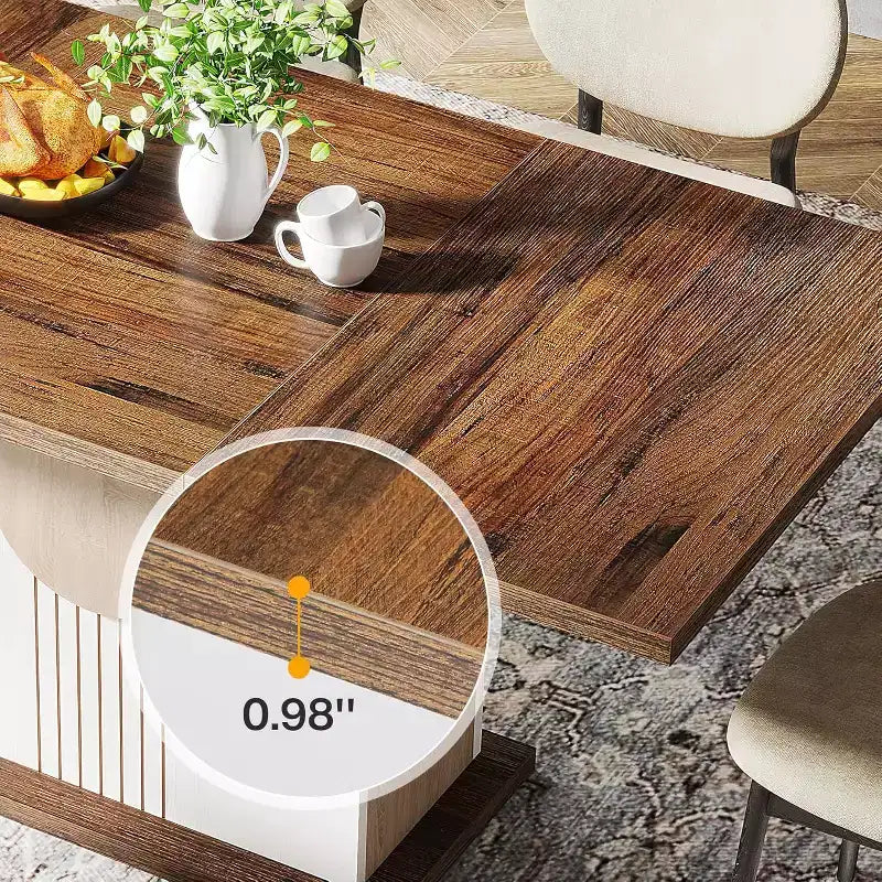 Tavolo da pranzo rettangolare 55 per 4-6 persone, tavolo da pranzo in legno stile rustico per cucina, sala da pranzo e soggiorno, rovere marrone e bianco