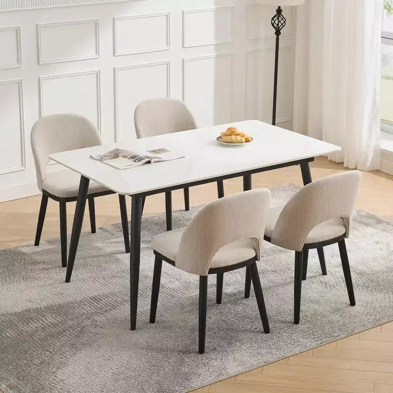 Sedie da pranzo moderne in tessuto, sedie laterali imbottite con schienale curvo e gambe in legno, seduta comoda per sala da pranzo e cucina