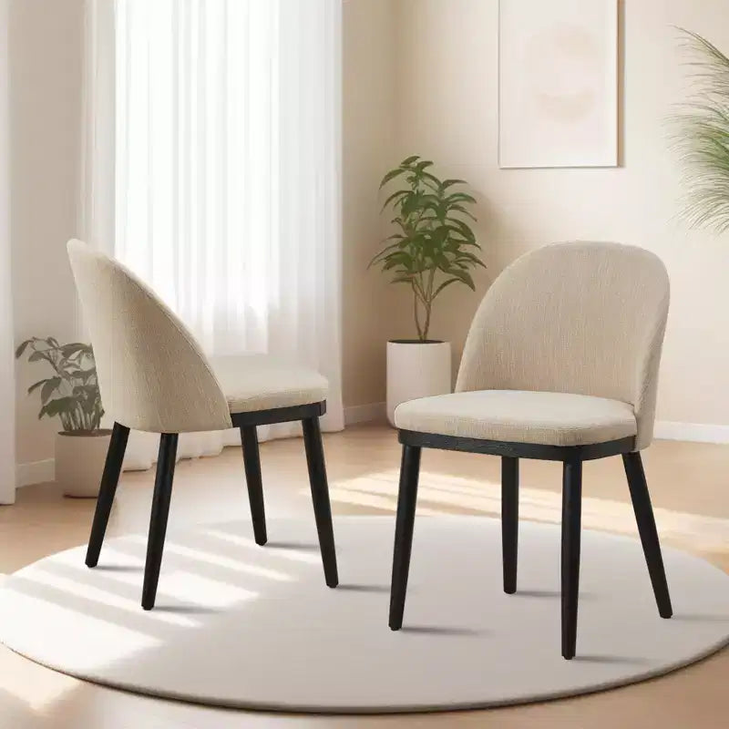 Sedie da pranzo moderne in tessuto, sedie laterali imbottite con schienale curvo e gambe in legno, seduta comoda per sala da pranzo e cucina
