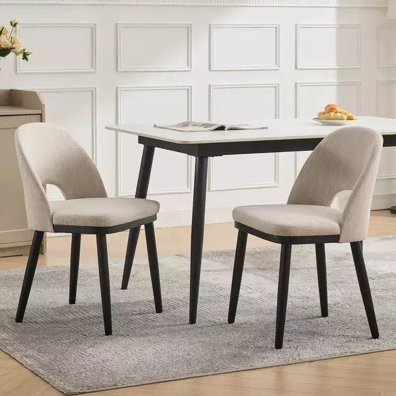 Sedie da pranzo moderne in tessuto, sedie laterali imbottite con schienale curvo e gambe in legno, seduta comoda per sala da pranzo e cucina