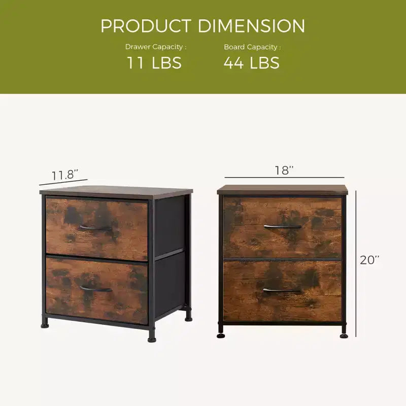 Comodino a 2 cassetti