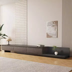 Mobile TV moderno allungabile da 200 cm in noce scuro, console multimediale con 3 cassetti