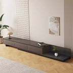 Mobile TV moderno allungabile da 200 cm in noce scuro, console multimediale con 3 cassetti