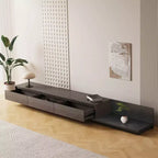 Mobile TV moderno allungabile da 200 cm in noce scuro, console multimediale con 3 cassetti